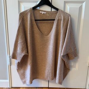 Minnie Rose Cashmere Cozy Tan V-Neck Sweater